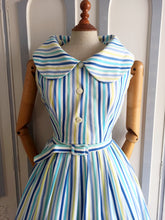 Load image into Gallery viewer, 1950s - Gorgeous Striped Shawl Collar Dress - W29 (74cm)
