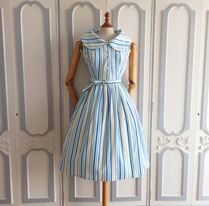 1950s - Gorgeous Striped Shawl Collar Dress - W29 (74cm)