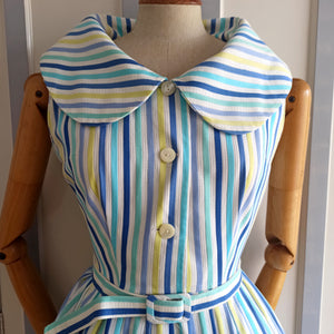 1950s - Gorgeous Striped Shawl Collar Dress - W29 (74cm)