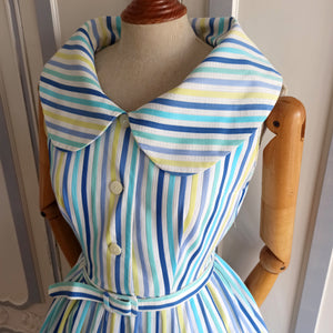 1950s - Gorgeous Striped Shawl Collar Dress - W29 (74cm)