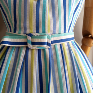 1950s - Gorgeous Striped Shawl Collar Dress - W29 (74cm)