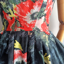 Load image into Gallery viewer, 1950s - Stunning Hand Painted Black Floral Dress - W27.5 (70cm)

