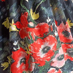 1950s - Stunning Hand Painted Black Floral Dress - W27.5 (70cm)