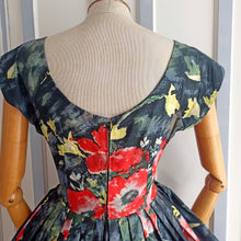 Load image into Gallery viewer, 1950s - Stunning Hand Painted Black Floral Dress - W27.5 (70cm)
