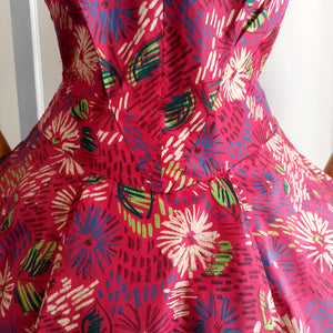 1950s - Stunning Abstract Floral Satin Dress - W29 (74cm)