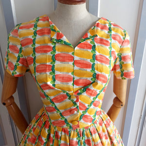 1950s - Stunning French Cotton Summer Dress - W29 (74cm)
