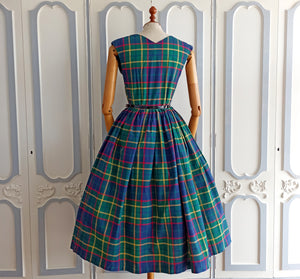 1940s 1950s - TOBO, France - Unworn Plaid Dress - W28 (72cm)