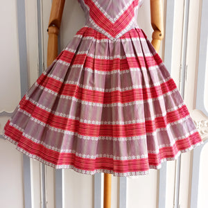 1950s - Gorgeous Shadow Colors Cotton Day Dress - W29 (74cm)