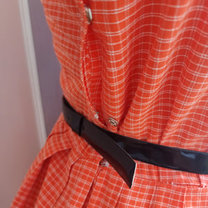 1950s - PARIS - Adorable Salmon Cotton Day Dress - W26 (66cm)