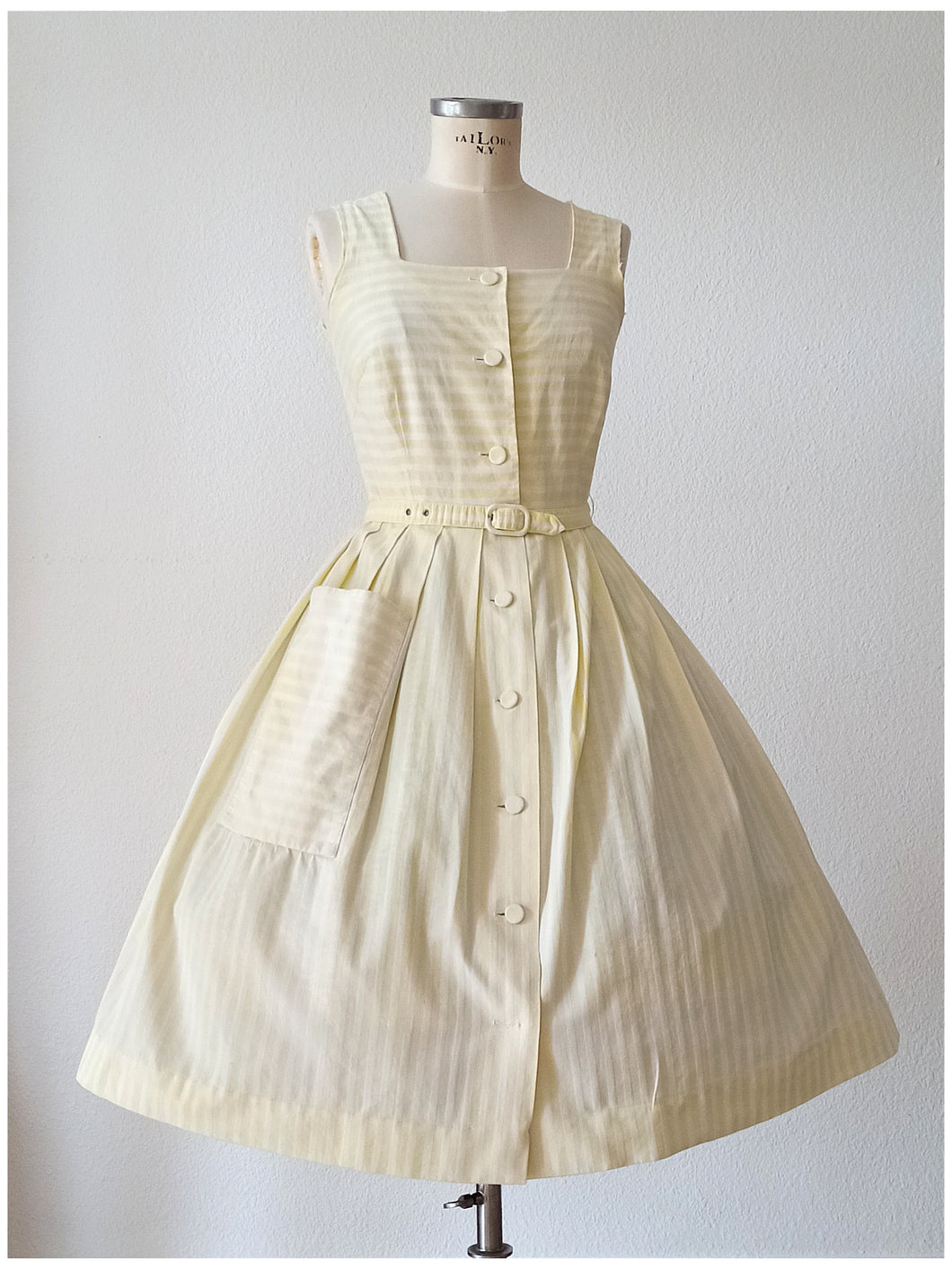 1950s - Adorable Yellow Stripes Cotton Dress - W27.5 (70cm)