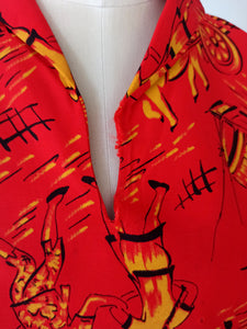 1950s - BOBBIE LOU, USA - Asian Novelty Print Rayon Top