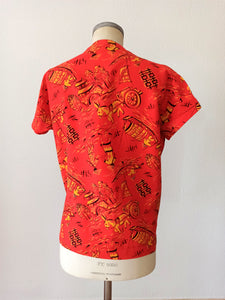 1950s - BOBBIE LOU, USA - Asian Novelty Print Rayon Top