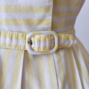 1950s - Adorable Yellow Stripes Cotton Dress - W27.5 (70cm)