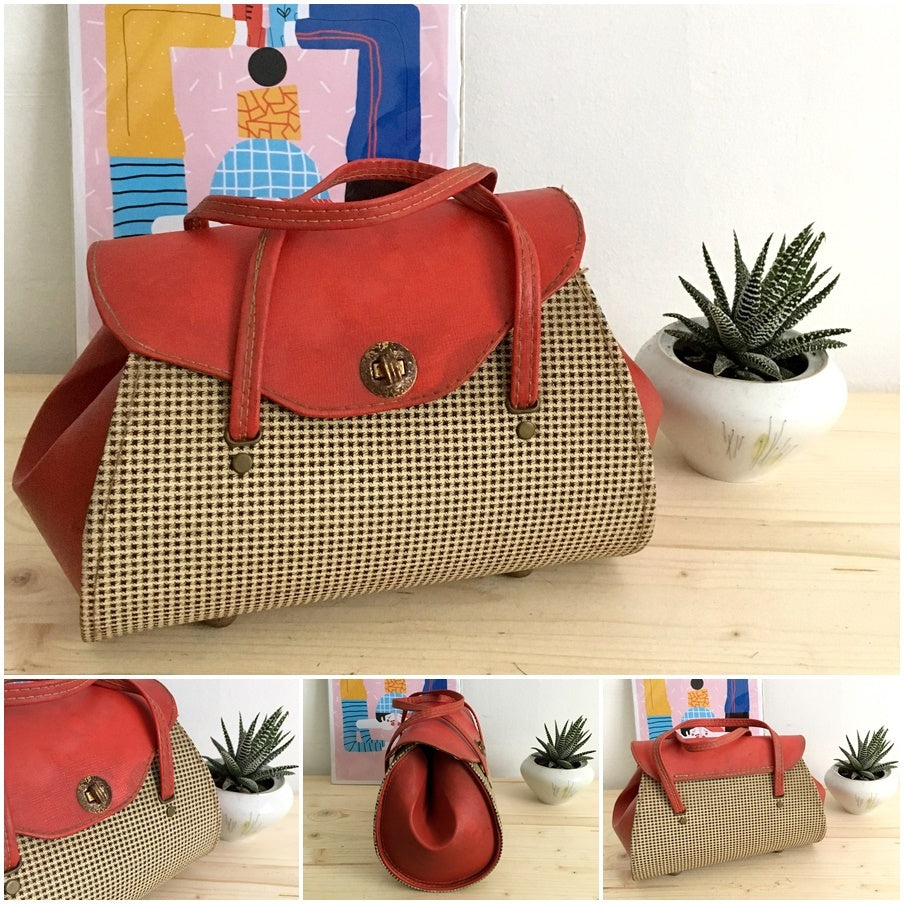 1950s - Deadstock! - Adorable Hardcase Twotone Red Small Handbag