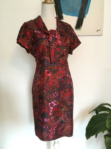1950s 1960s - Beautiful Satin Silk Novelty Print Dress - W34 (86cm)