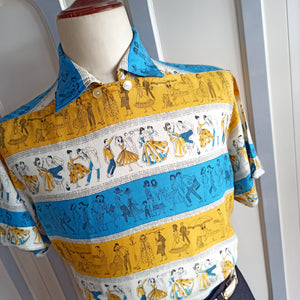 1950s - MONACO - Rock & Roll Novelty Print Casino Rayon Shirt - Sz. Large