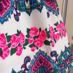 1950s - Stunning Rose Garden Print Cotton Dress - W27.5 (70cm)