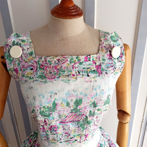 1950s - Adorable Novelty Print Cotton Dress - W28 (72cm)