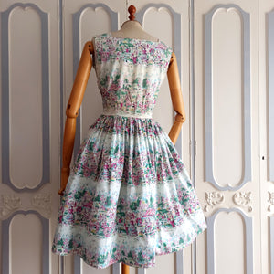 1950s - Adorable Novelty Print Cotton Dress - W28 (72cm)