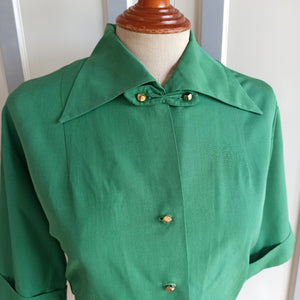 1940s - Exquisite Collar Green Silk Blouse - W38 (96cm)