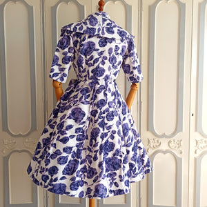 1950s - Stunning Purple Rose Print Bolero Dress - W31 (78cm)