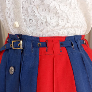1960s - La Jupe Eve's, France - Navy Red Belted Cotton Skirt - W27 (68cm)
