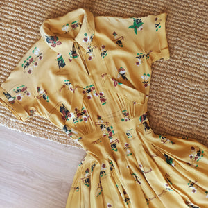 1930s 1940s - Glorious Rayon Silk Dress - W24 (62cm)