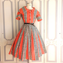 Load image into Gallery viewer, 1950s - Stunning Red Shawl Collar Cotton Dress - W28.5 (72cm)
