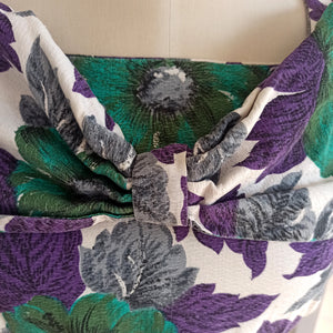 1950s - Gorgeous Purple Floral Shawl Collar Dress - W30 (76cm)