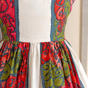 1950s - Stunning Abstract Cotton Dress - W27.5 (70cm)