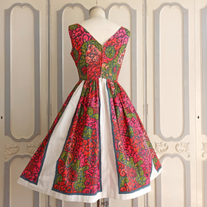 1950s - Stunning Abstract Cotton Dress - W27.5 (70cm)