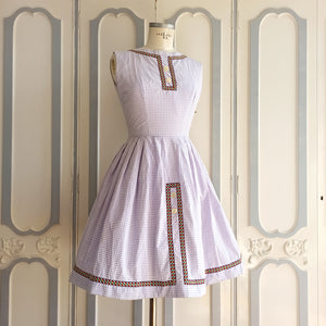 1950s 1960s - Adorable Lavender Vichy Cotton Dress - W27.5 (70cm)