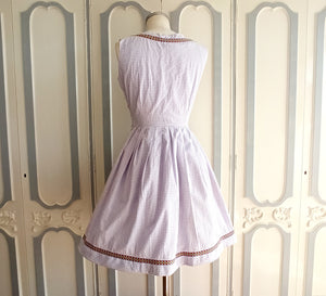 1950s 1960s - Adorable Lavender Vichy Cotton Dress - W27.5 (70cm)