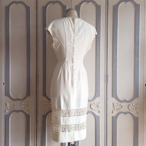 RESERVED - 1950s - Marion McCoy, USA - Lovely Linen Cotton Wiggle Dress - W27.5 (70cm)