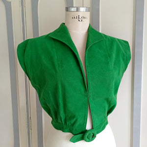 1940s - Stunning Green Suede Vest Jacket - W26/27.5 (66/70cm)