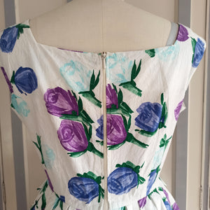 1950s 1960s - JOBI - Stunning Purple Roses Print Cotton Dress - W31 (78cm)