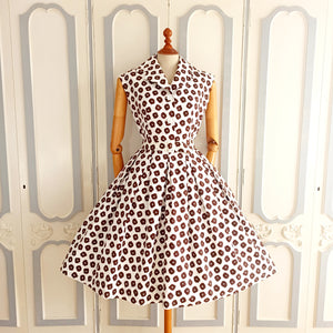 1950s - Stunning Autumn Cotton Belted Dress - W28 (72cm)