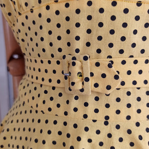1940s 1950s - Stunning Yellow Dotted Cotton Dress - W28 (72cm)