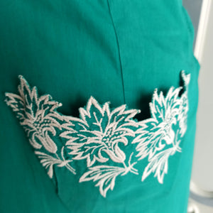 1950s - Gorgeous Green Pockets Cotton Dress - W31.5 (80cm)