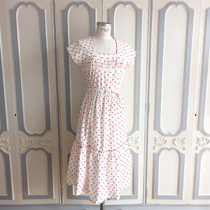 1940s - Adorable Dotted Belted Cotton Dress - W31.5 (80cm)