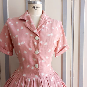 1950s - Adorable Antique Pink Silk Dress - W32 (82cm)