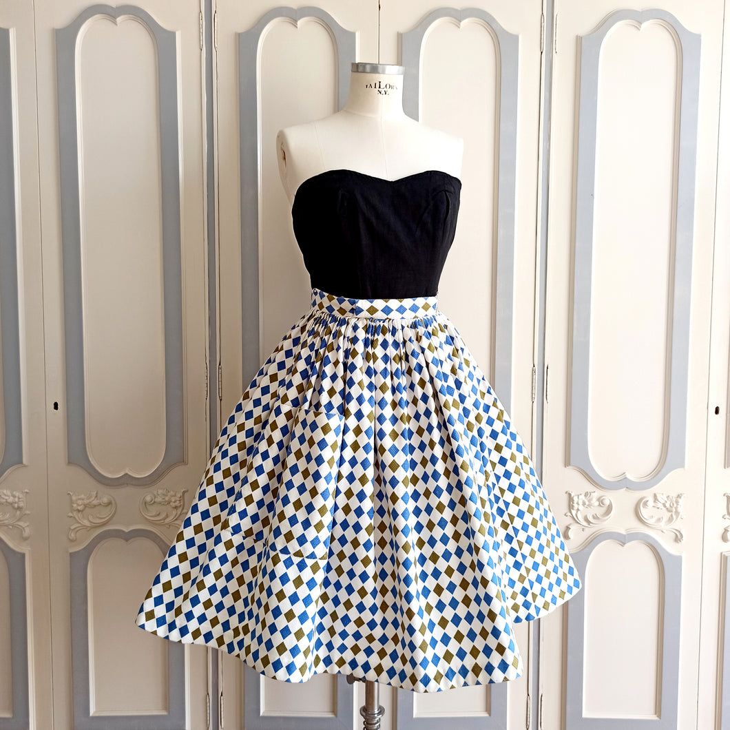 1950s - Furstenberg - Fabulous Arlequin Pocket Cotton Skirt - W27.5 (70cm)