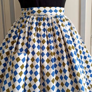 1950s - Furstenberg - Fabulous Arlequin Pocket Cotton Skirt - W27.5 (70cm)