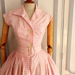 1950s - Adorable Pink Vichy Belted Cotton Dress - W24 (60cm)