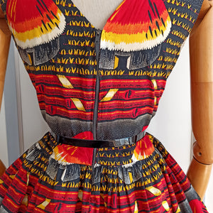 1950s - Gorgeous French Shacks Novelty Print Cotton Dress - W30 (76cm)