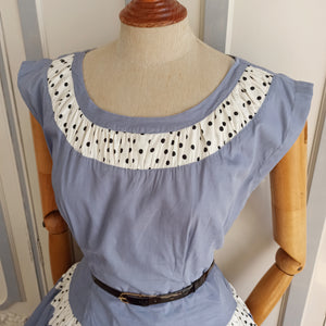 1950s - Adorable Lilac Dotted Cotton Dress - W28 (72cm)