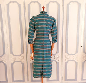 1940s 1950s - Stunning Petrol Soft Wool Waspwaist Dress - W27.5 (70cm)
