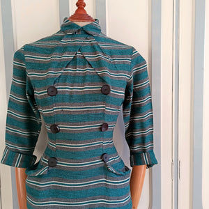 1940s 1950s - Stunning Petrol Soft Wool Waspwaist Dress - W27.5 (70cm)