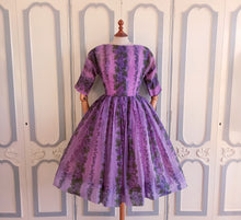 Load image into Gallery viewer, 1950s - Stunning Purple Grapes Chiffon Dress - W26 (66cm)
