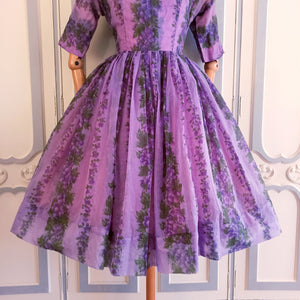 1950s - Stunning Purple Grapes Chiffon Dress - W26 (66cm)